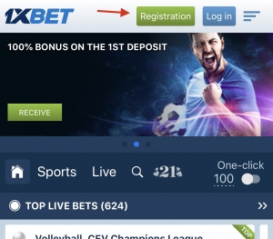 1XBET Home page and register